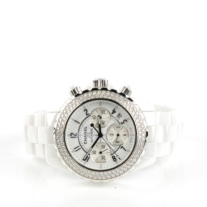Chanel Stainless Steel Ceramic Diamond Bezel 41mm J12 Chronograph Automatic Watch White 3 of 8
