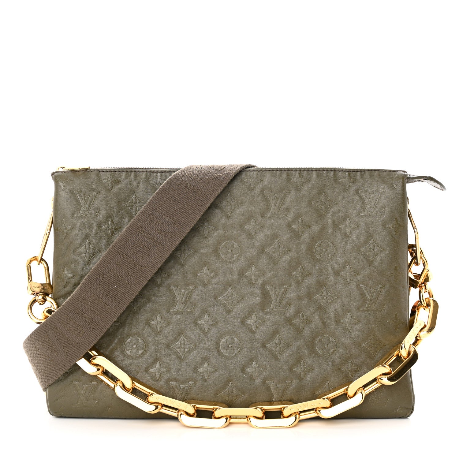 Louis Vuitton Lambskin Embossed Monogram Coussin MM Khaki 1 of 15