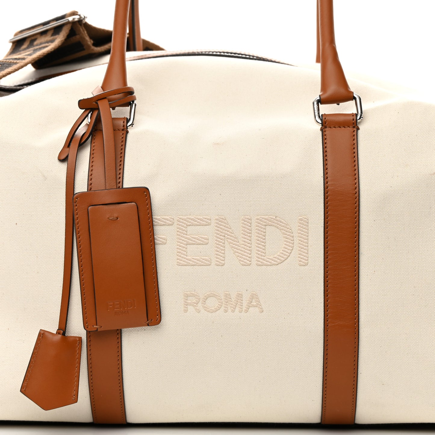 Canvas Logo Embroidered Duffle Bag Grezzo Cuoio