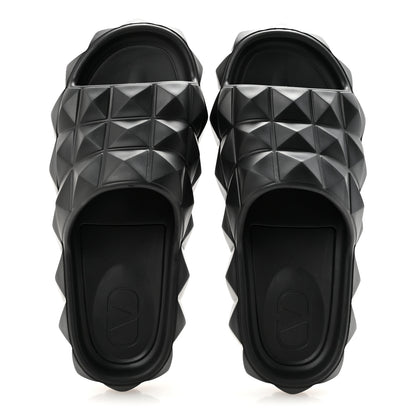 Valentino Garavani Rubber Roman Stud Turtle Slide Sandals 36 Black 2 of 8