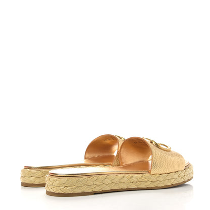 Valentino Garavani Metallic Pebbled Calfskin Vlogo Espadrille 5mm Flat Slide Sandals 41 Antique Brass 4 of 11