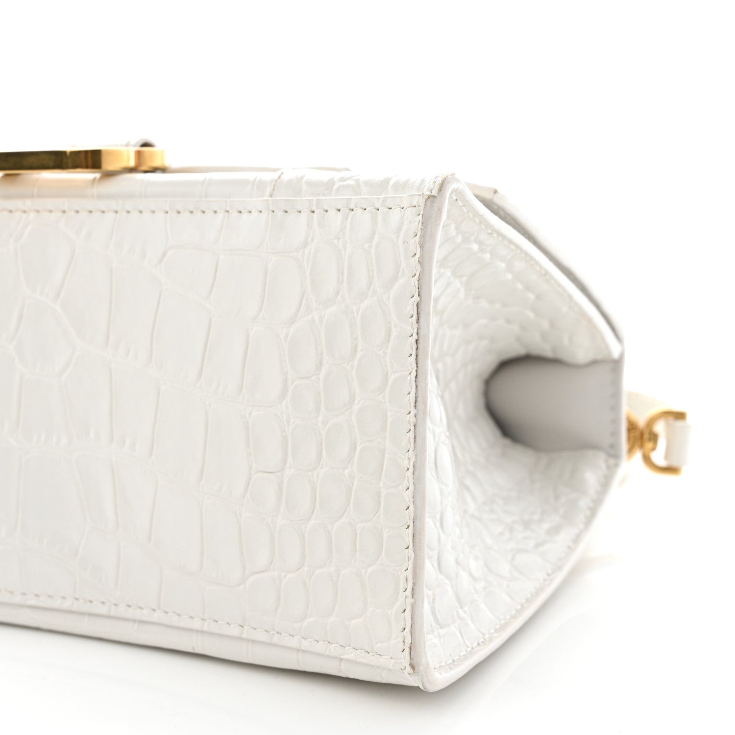 Balenciaga Shiny Calfskin Crocodile Embossed Small Hourglass Top Handle Bag White 9 of 9
