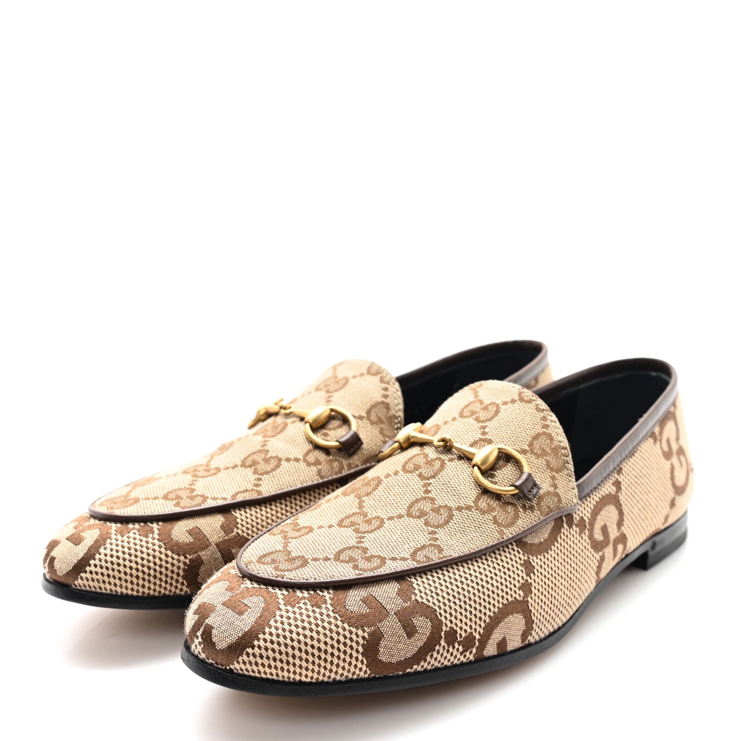 Gucci Monogram Jumbo GG Malaga Kid Horsebit Womens Jordaan Loafers 37 Camel Ebony New Acero Beige 4 of 10