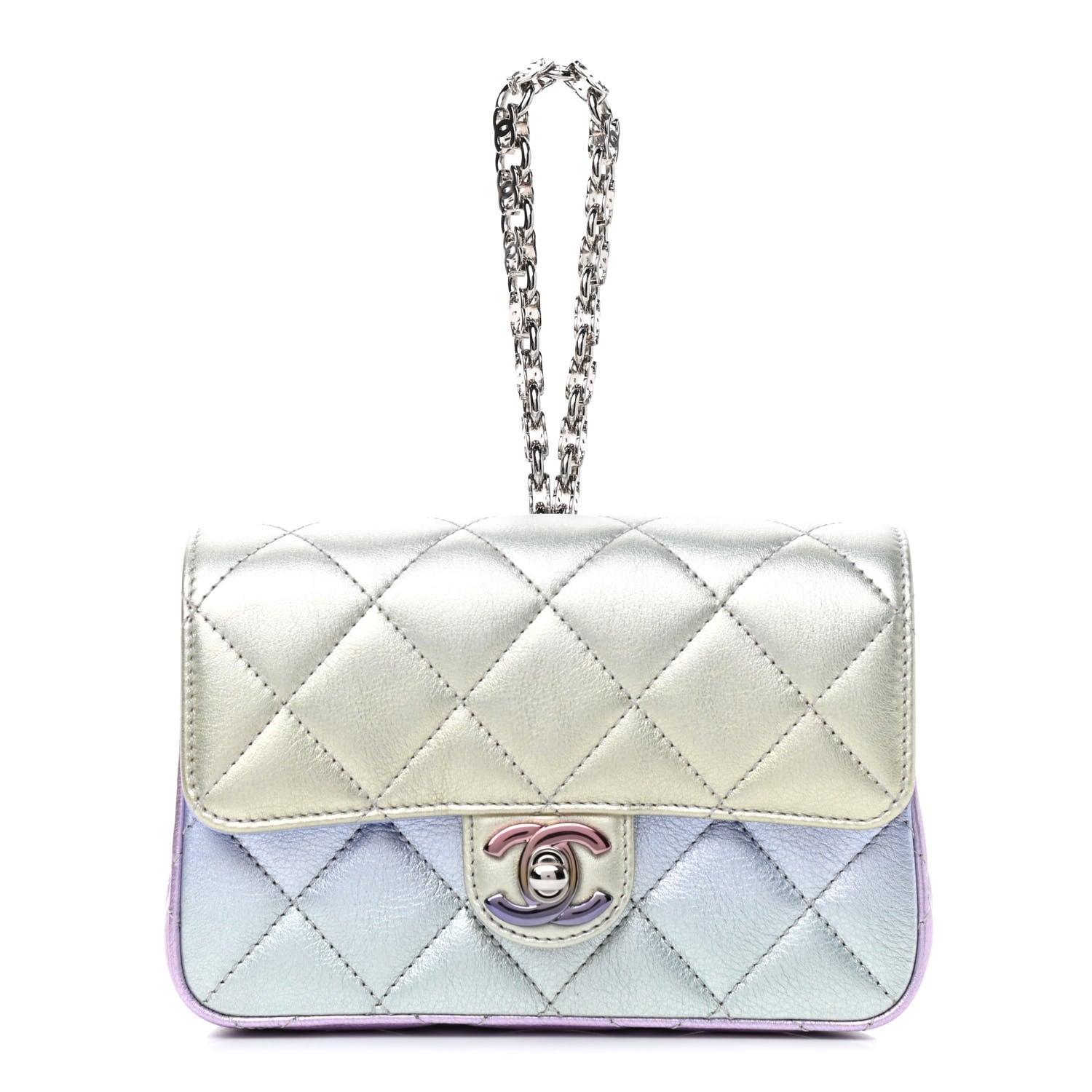 Chanel Gradient Metallic Calfskin Quilted Clutch Silver Blue Yellow Purple 1 of 9