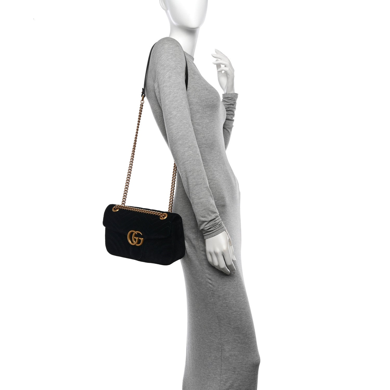 Gucci Velvet Matelasse Small GG Marmont Shoulder Bag Black 2 of 11