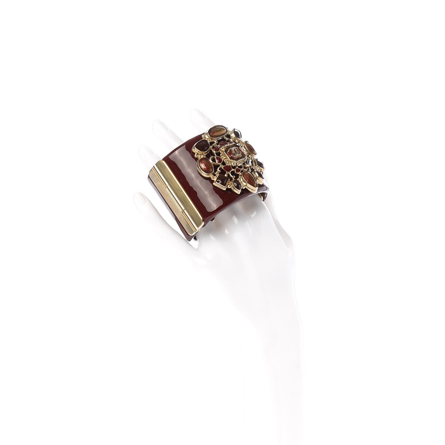 Chanel Resin Enamel Crystal CC Cabochon Cuff Burgundy 2 of 6
