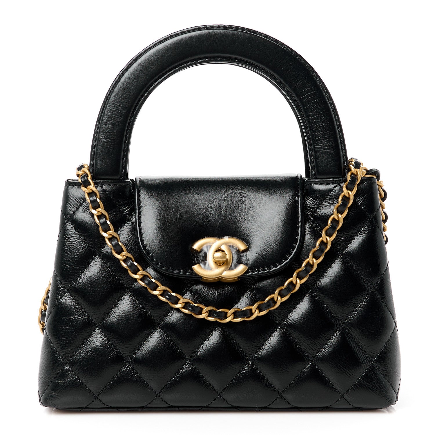 Chanel Shiny Aged Calfskin Quilted Nano Kelly Shopper Black 1 of 10