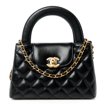 Chanel Shiny Aged Calfskin Quilted Nano Kelly Shopper Black 1 of 10