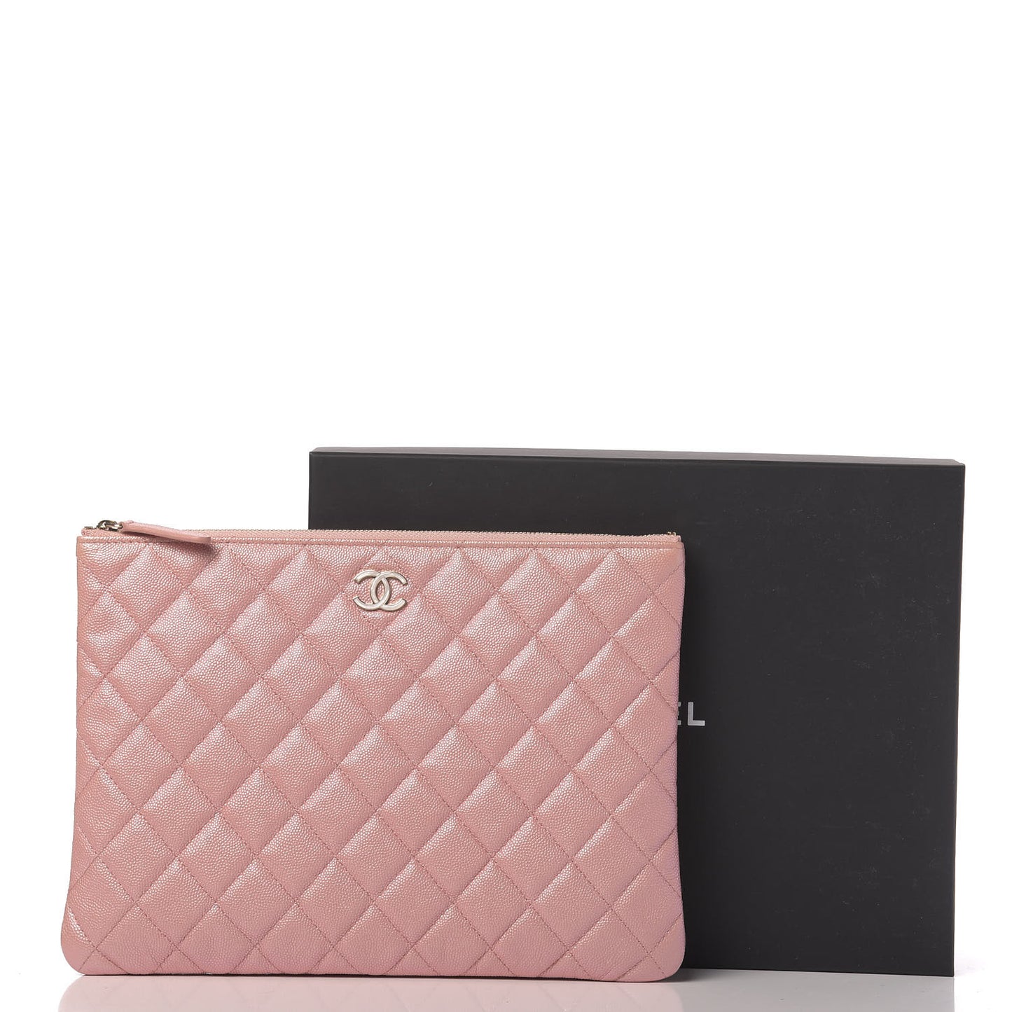 Iridescent Caviar Quilted Medium Cosmetic Case Rose Pink