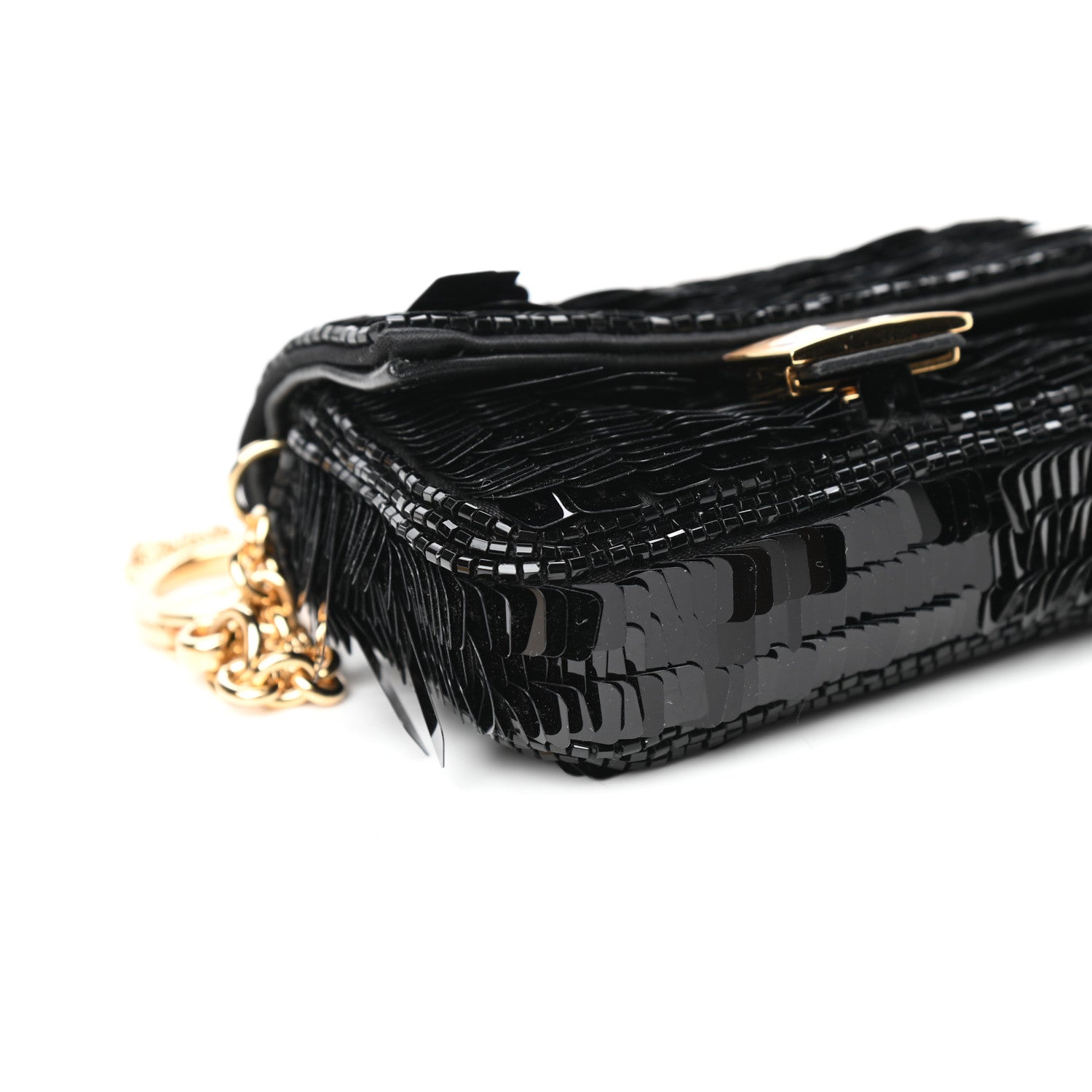 Fendi Sequin Paillettes Shiny Nappa Sex and the City Nano Baguette Belt Charm Black 7 of 9