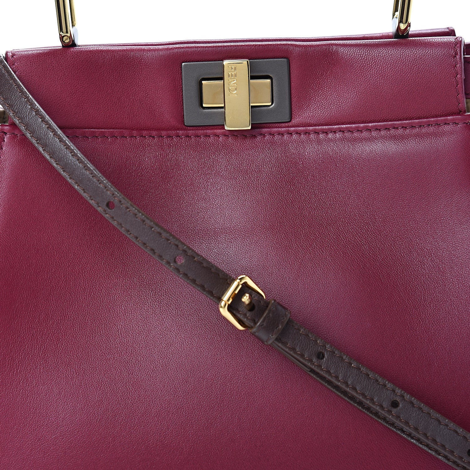 Fendi Nappa Mini Peekaboo Iconic Satchel Black Cherry Brown 9 of 13