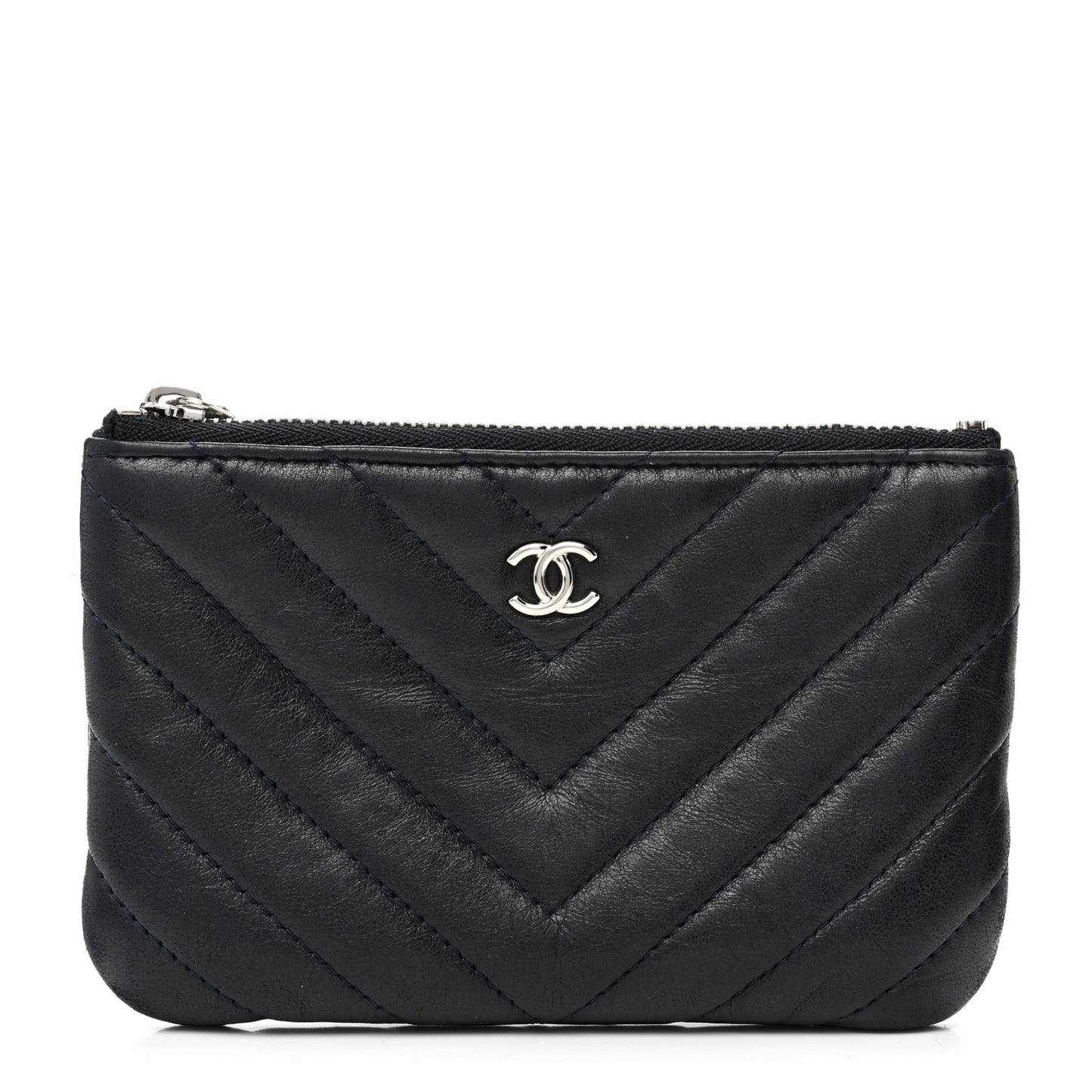 Lambskin Chevron Quilted Studded Small Cosmetic Case Dark Navy