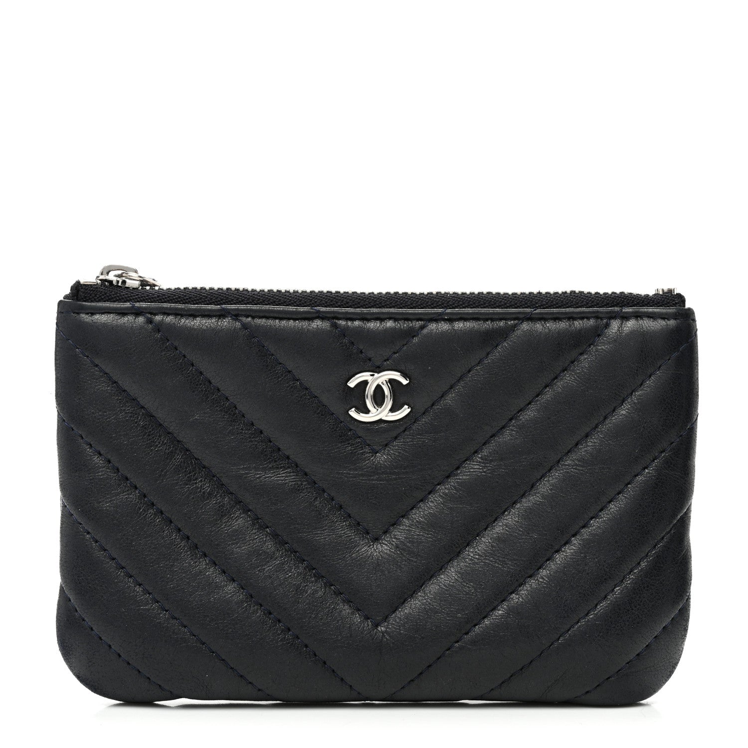 Chanel Lambskin Chevron Quilted Studded Small Cosmetic Case Dark Navy 1 of 10