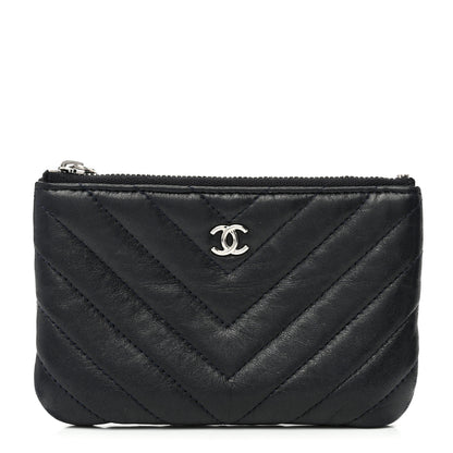 Chanel Lambskin Chevron Quilted Studded Small Cosmetic Case Dark Navy 1 of 10