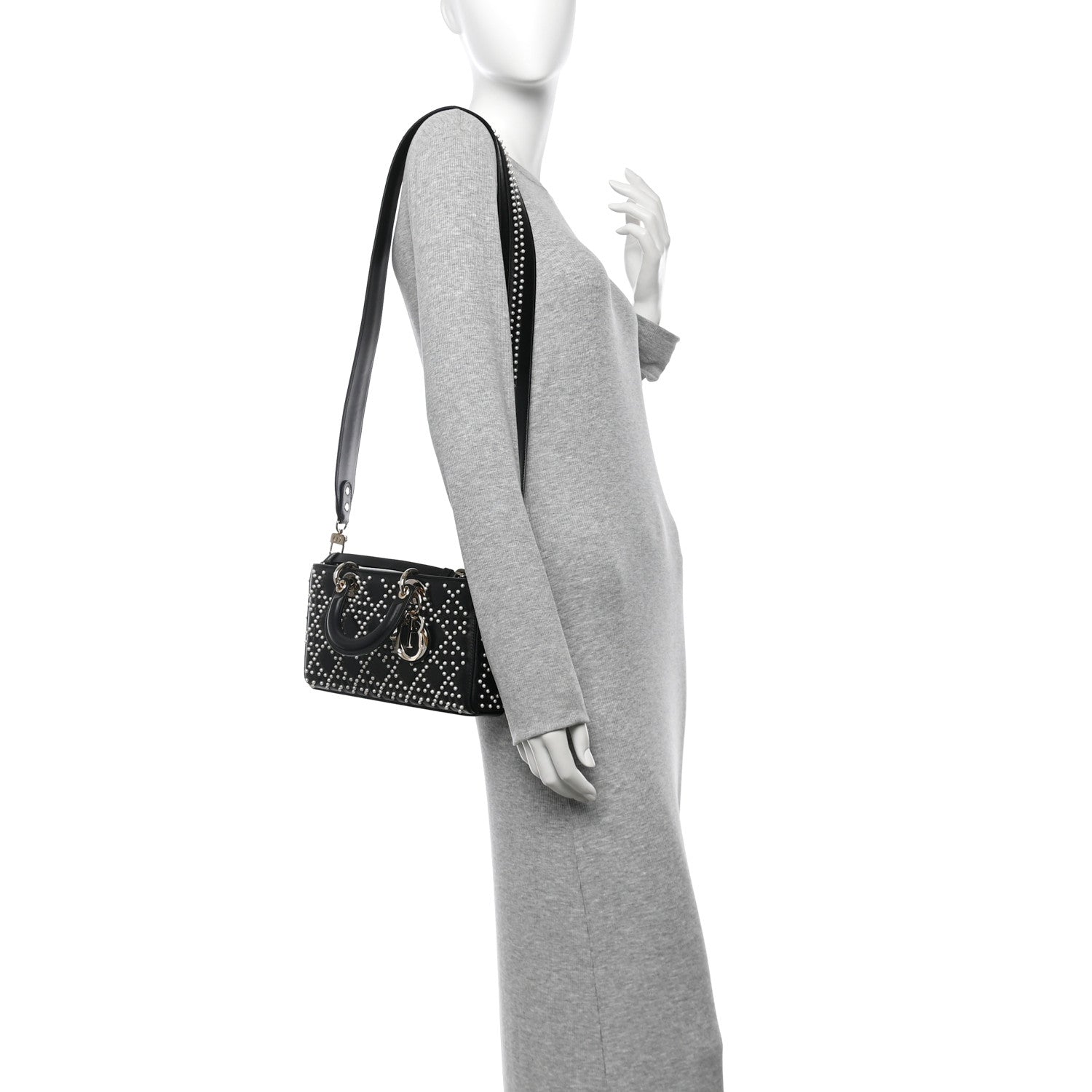Christian Dior Lambskin Cannage Pearl Studded Small Lady D-Joy