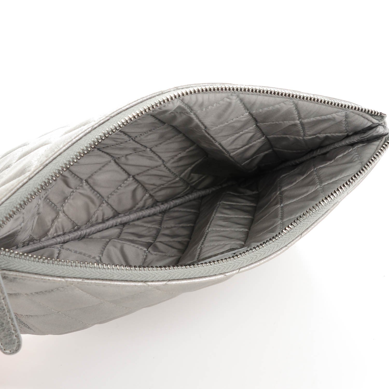 Chanel Metallic Lambskin Quilted Medium Cosmetic Case Silver 5 of 7