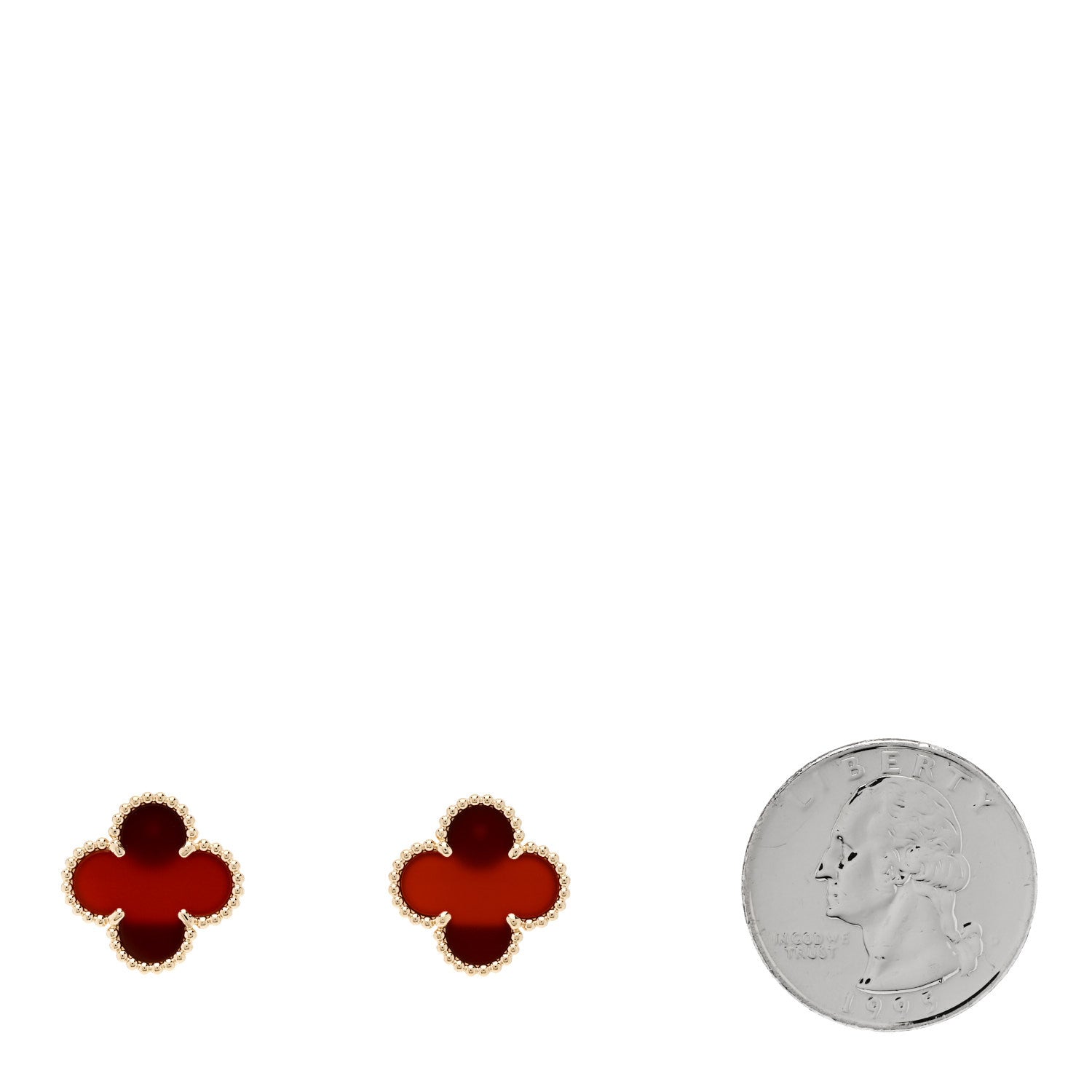 Van Cleef & Arpels 18K Yellow Gold Carnelian Vintage Alhambra Earrings 2 of 5