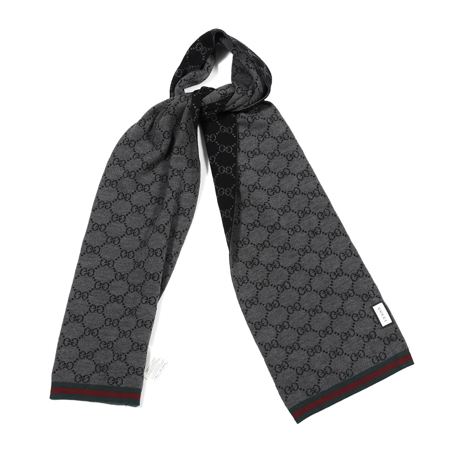 Gucci Wool Tricot GG Monogram Web Solange Scarf Black Medium Grey 1 of 4