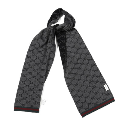 Gucci Wool Tricot GG Monogram Web Solange Scarf Black Medium Grey 1 of 4