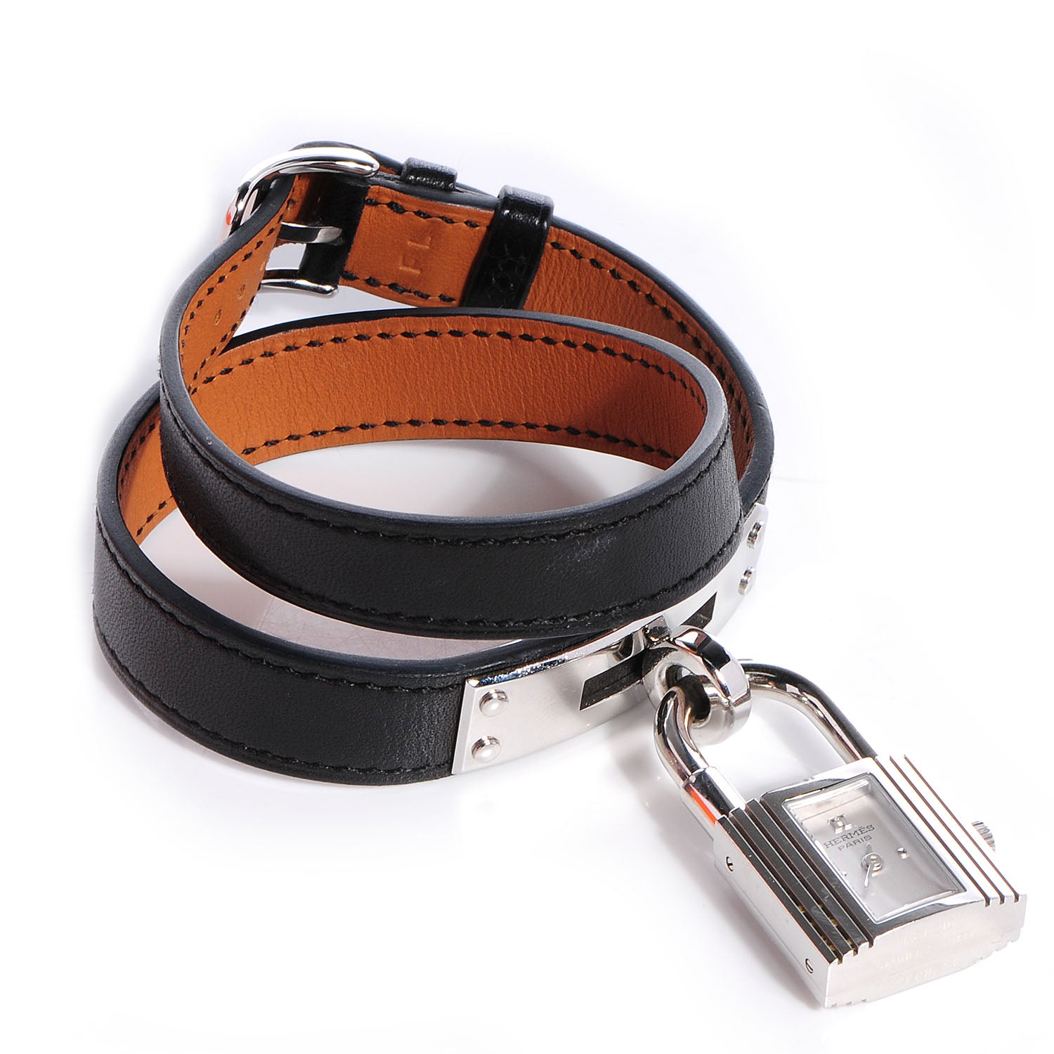 Hermes Stainless Steel Barenia 20mm Kelly Cadena Double Tour Quartz Watch Noir 3 of 9