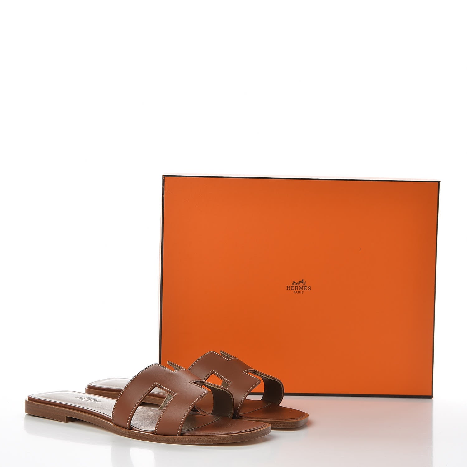 Hermes Box Calfskin Oran Sandals 37.5 Gold 10 of 10
