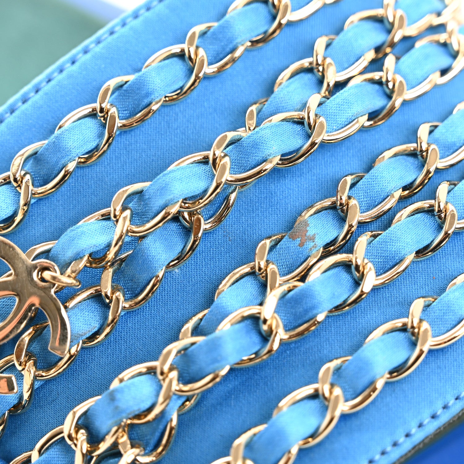 Chanel Canvas Chain Flat Sandals 37 Bright Blue 10 of 11