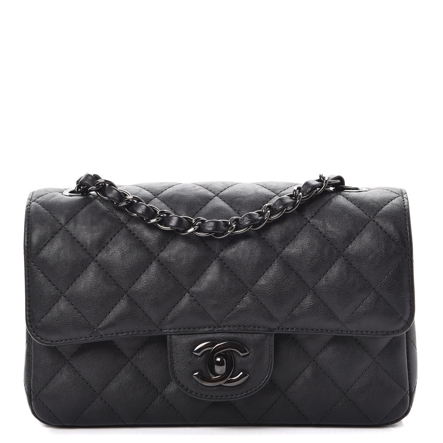 Chanel Crumpled Calfskin Quilted Mini Rectangular Flap So Black 1 of 10