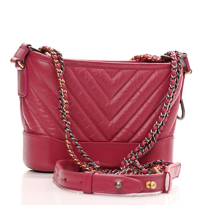 Chanel Aged Calfskin Chevron Quilted Small Gabrielle Hobo Dark Pink 3 of 8