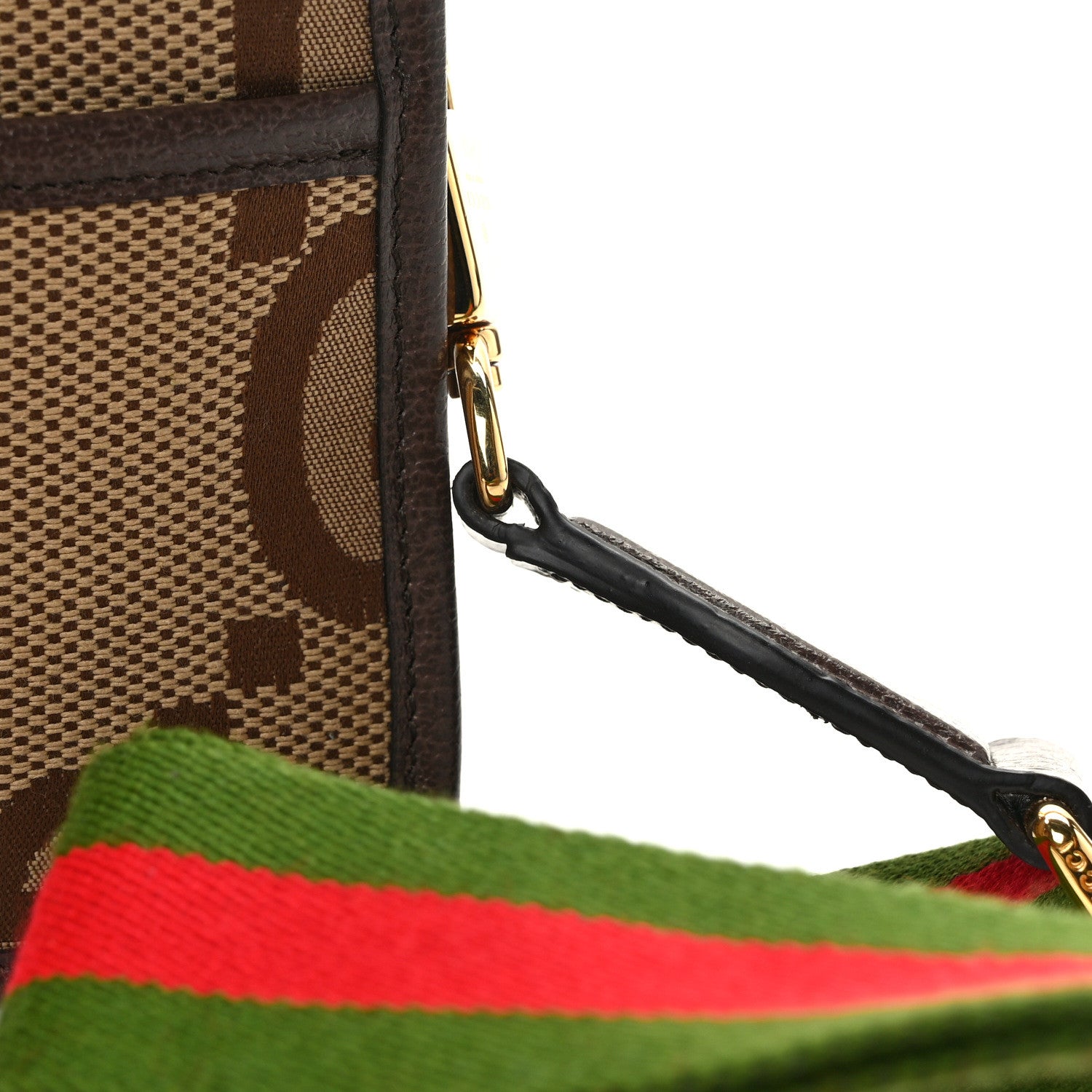 Gucci Monogram Jumbo GG Textured Dollar Calfskin Web Mini Crossbody Bag Camel Ebony New Acero 13 of 16