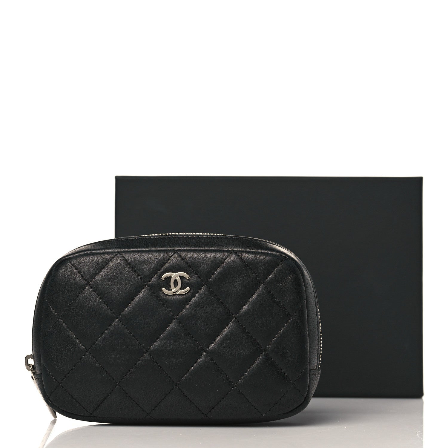 Chanel Lambskin Quilted Small Curvy Pouch Cosmetic Case Black 8 of 8