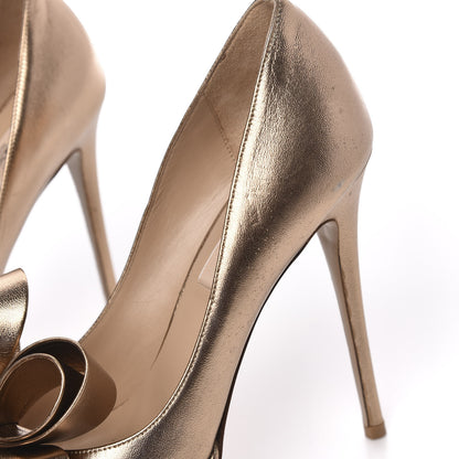Valentino Garavani Metallic Nappa Couture Bow Peep Toe 25/120mm Platform Pumps 38 Light Bronze 8 of 8