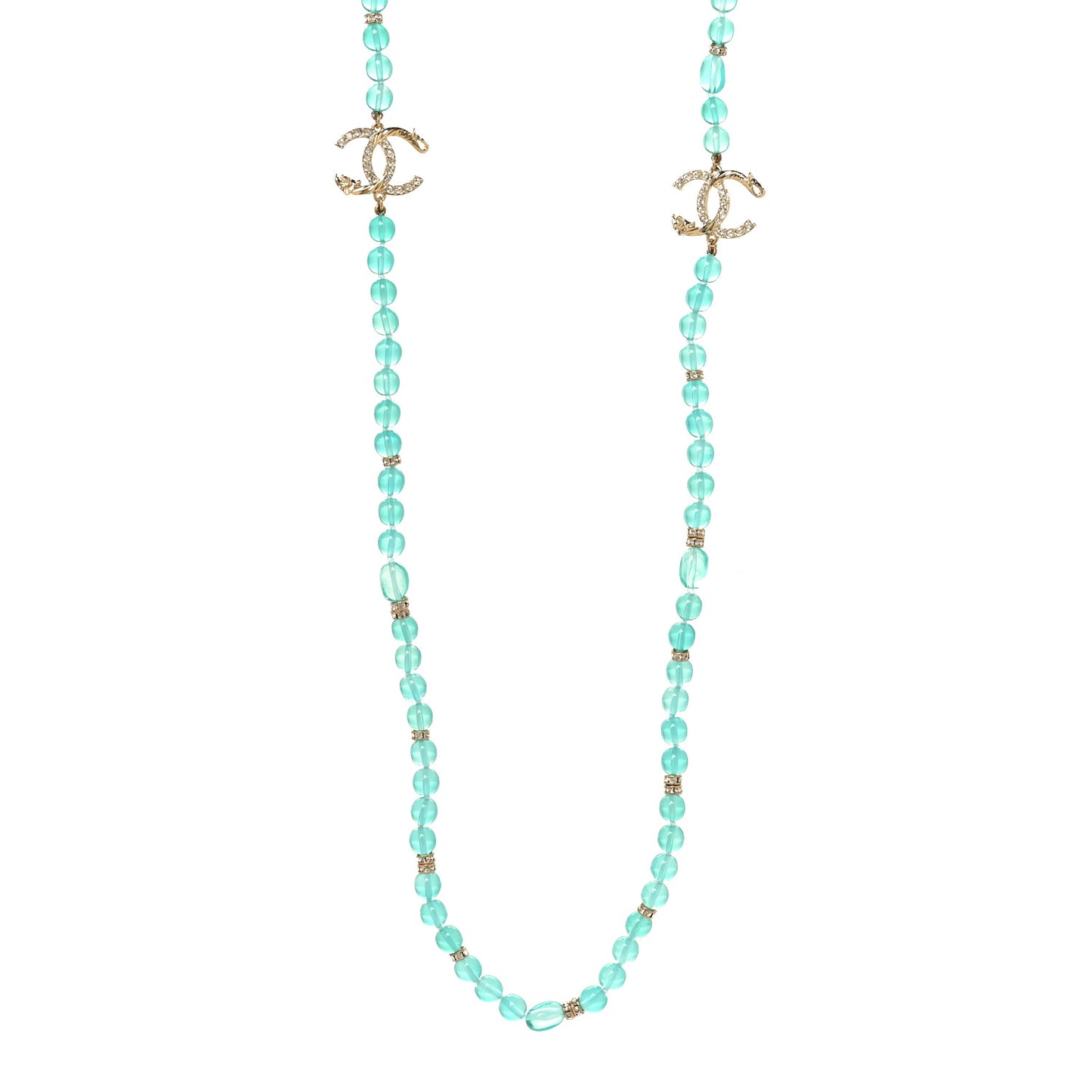 Crystal Stone CC Long Necklace Blue Gold