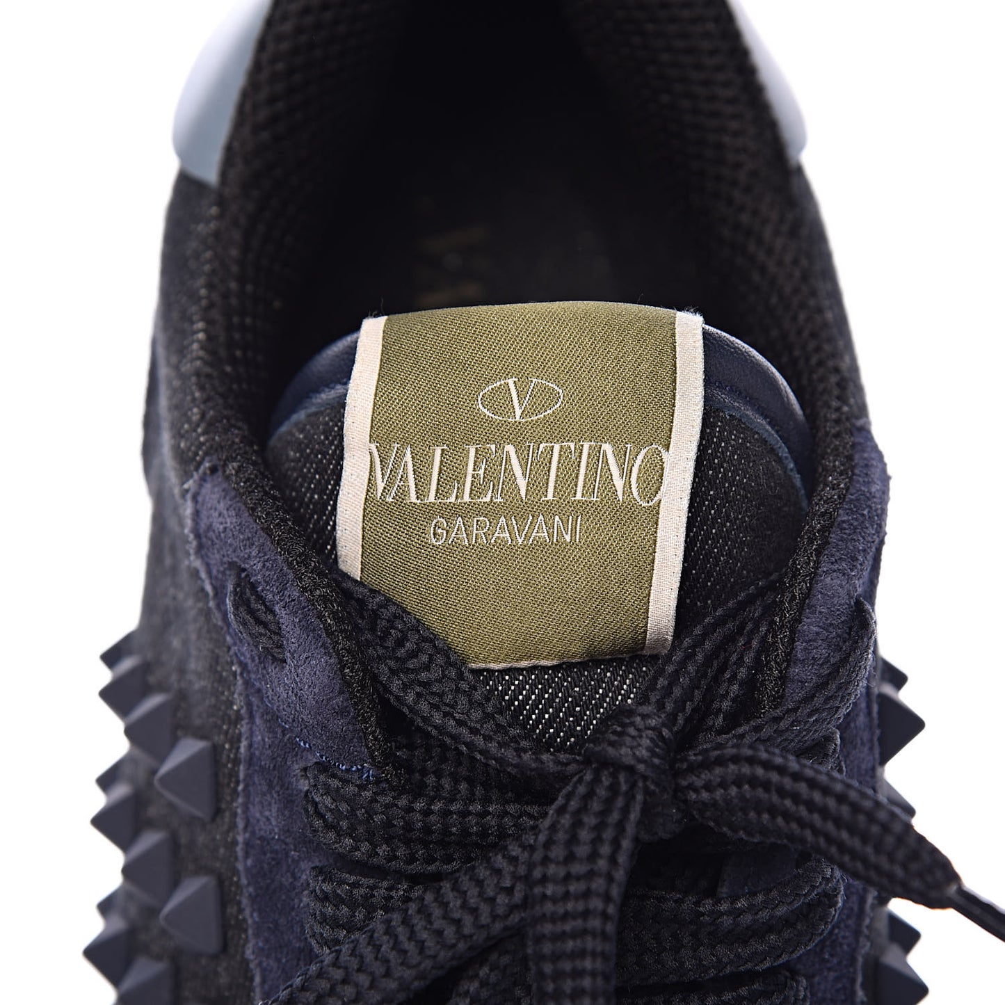 Denim Calfskin Suede Rockstud Sneakers 35.5 Deep Denim