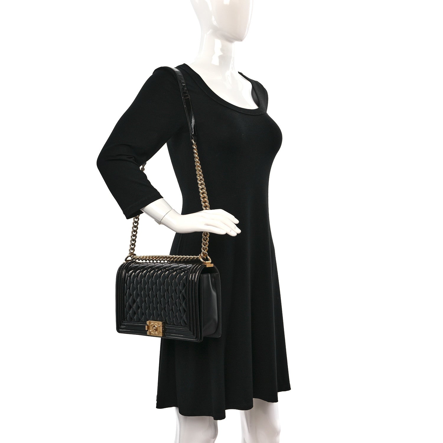 Chanel Patent Calfskin Quilted New Medium Boy Flap Black 2 of 15