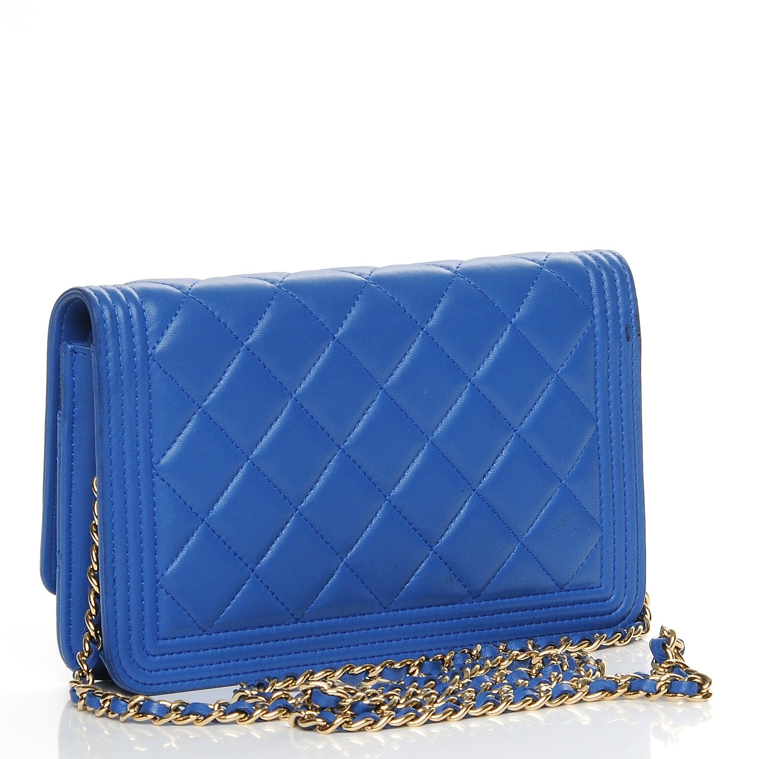 Chanel Lambskin Quilted Boy Wallet On Chain WOC Blue 3 of 9
