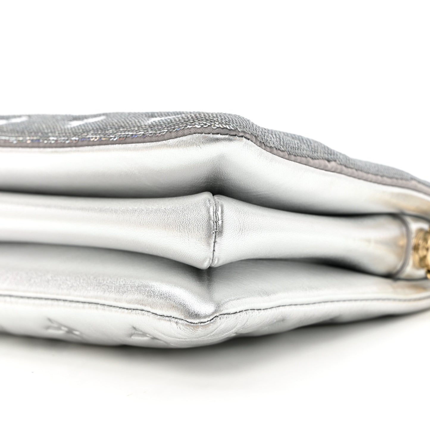 Satin Sequin Embroidered Monogram Coussin BB Silver