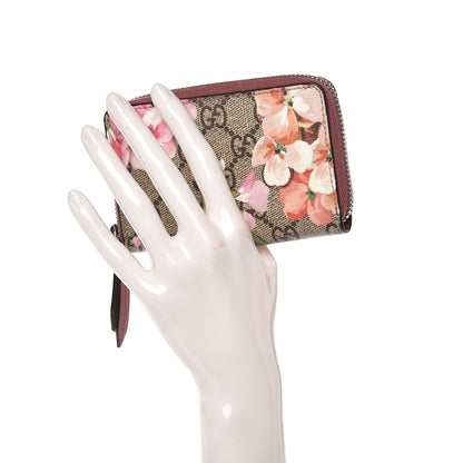 Gucci GG Supreme Monogram Blooms Zip Around Card Case Wallet Beige Multicolor Dry Rose 2 of 6
