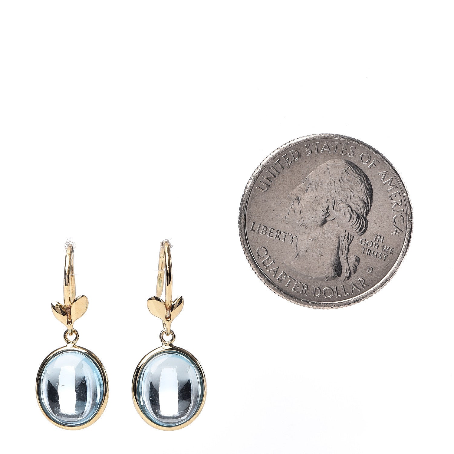Tiffany 18K Yellow Gold Blue Topaz Paloma Picasso Olive Leaf Drop Earrings 2 of 4