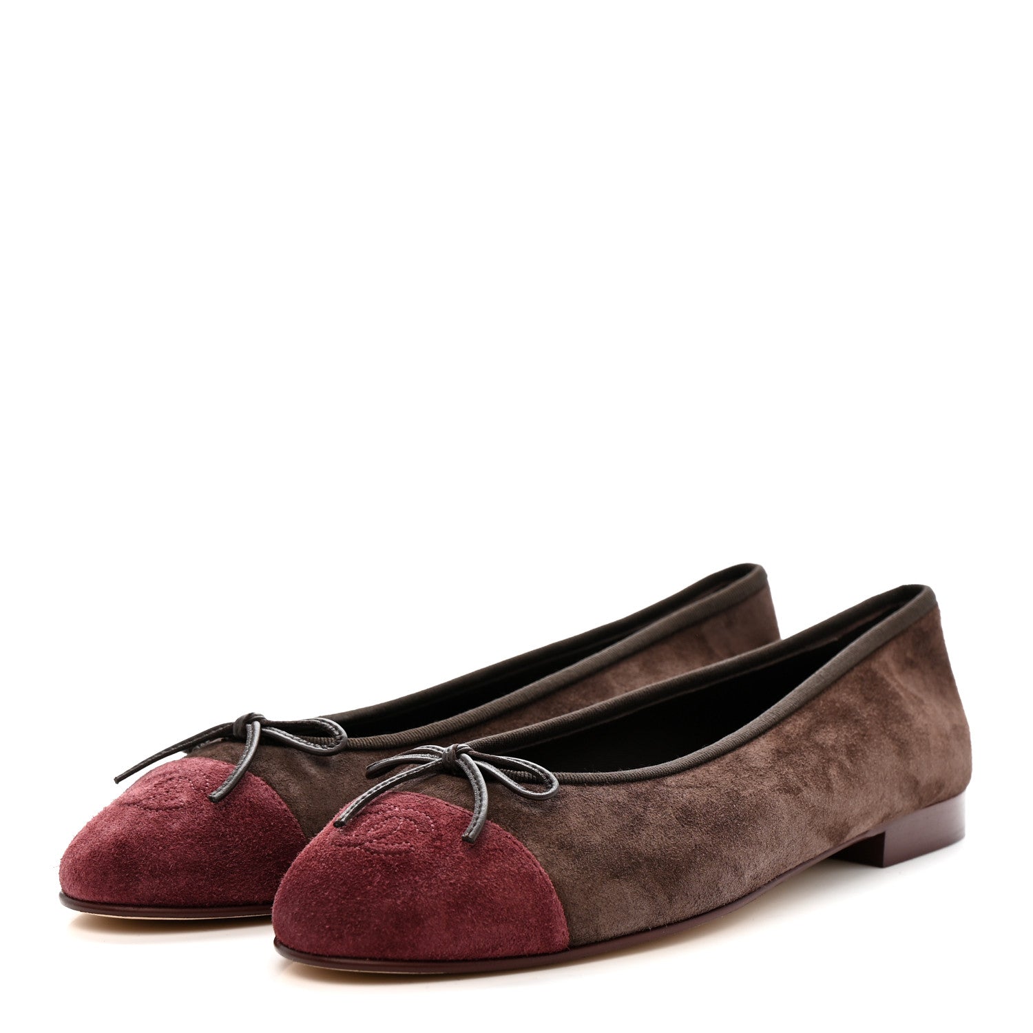 Chanel Suede Calfskin Cap Toe CC Ballerina Flats 40 Dark Brown Burgundy 4 of 9