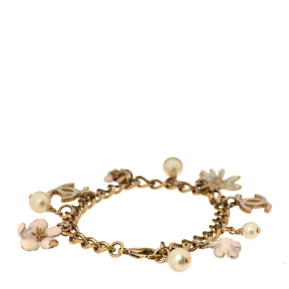 Chanel Pearl CC Camellia Charm Bracelet Beige Gold 3 of 5