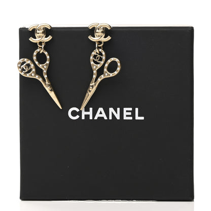 Chanel Metal Strass Crystal Scissors CC Earrings Gold 5 of 5