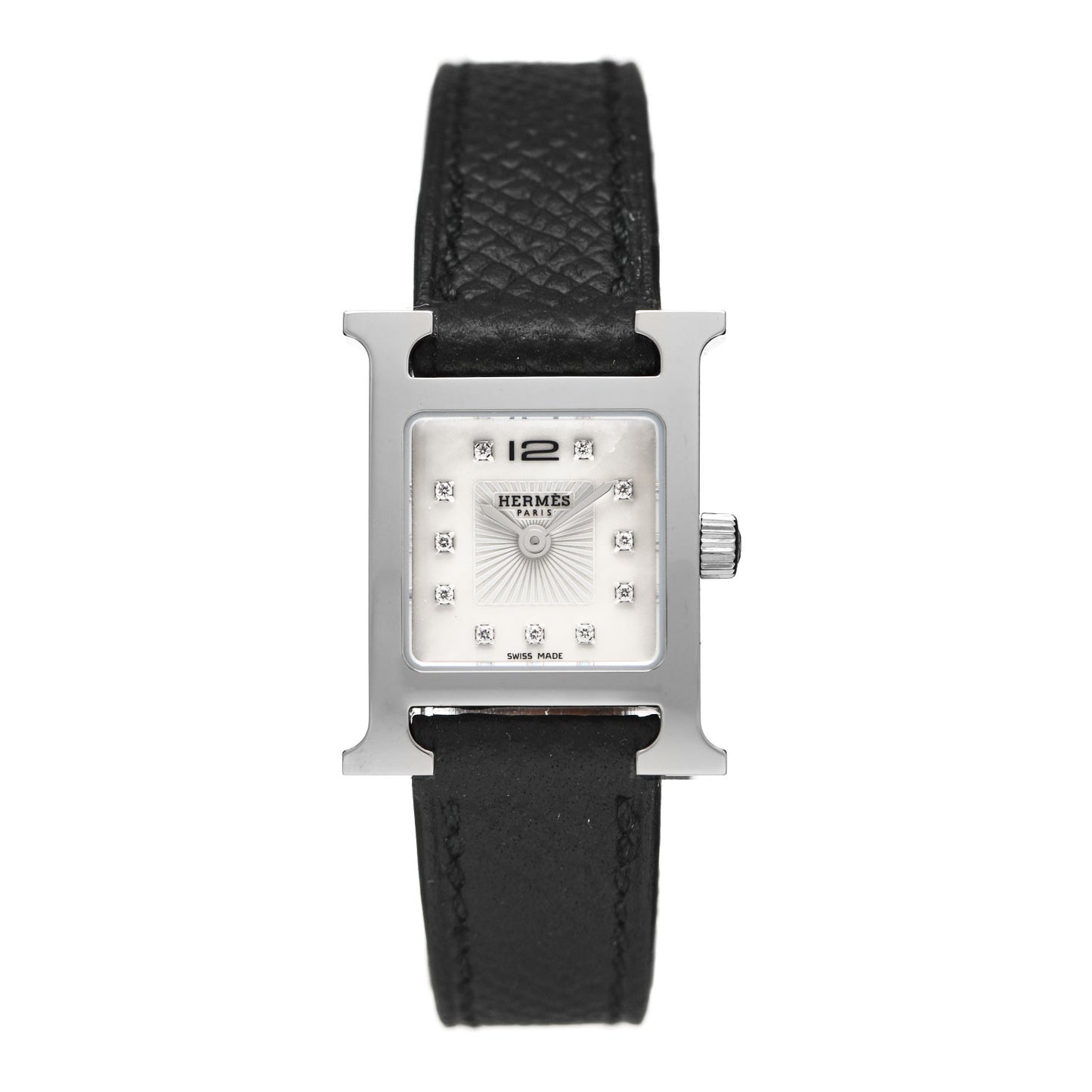Stainless Steel Epsom Diamond Mother of Pearl 17.2mm Heure H Hour Quartz Watch Noir