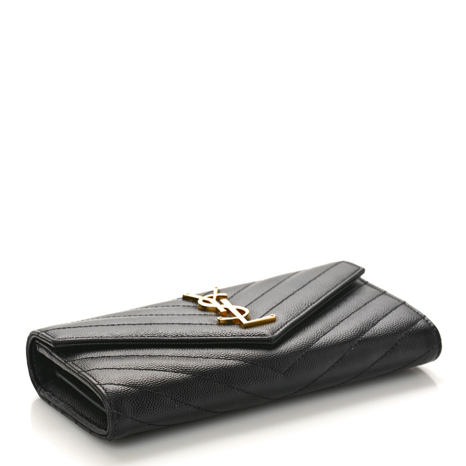Saint Laurent Grain De Poudre Matelasse Chevron Monogram Flap Wallet Black 4 of 8