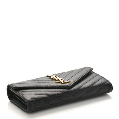 Saint Laurent Grain De Poudre Matelasse Chevron Monogram Flap Wallet Black 4 of 8