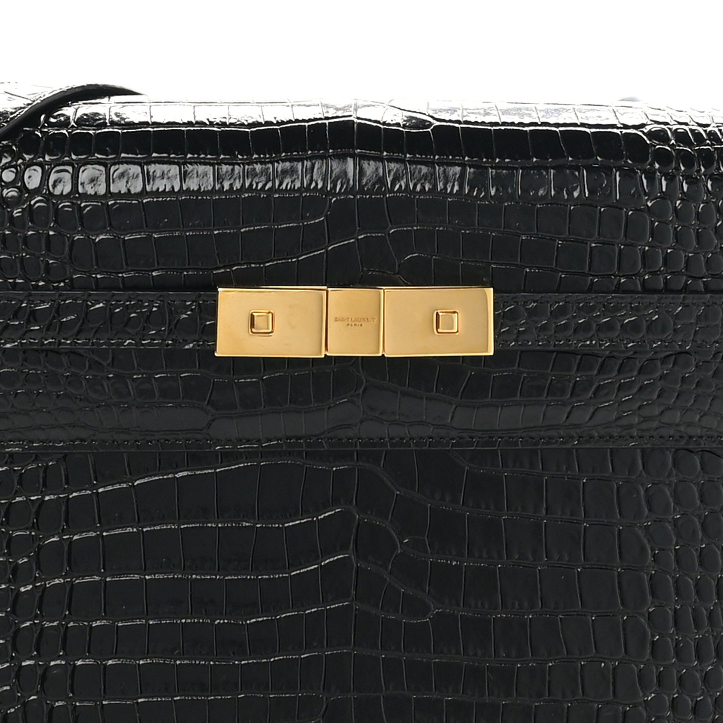 Shiny Calfskin Crocodile Embossed Manhattan Baguette Black