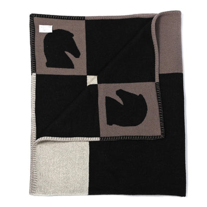 Hermes Wool Cashmere Samarcande Blanket Black Ecru 2 of 5