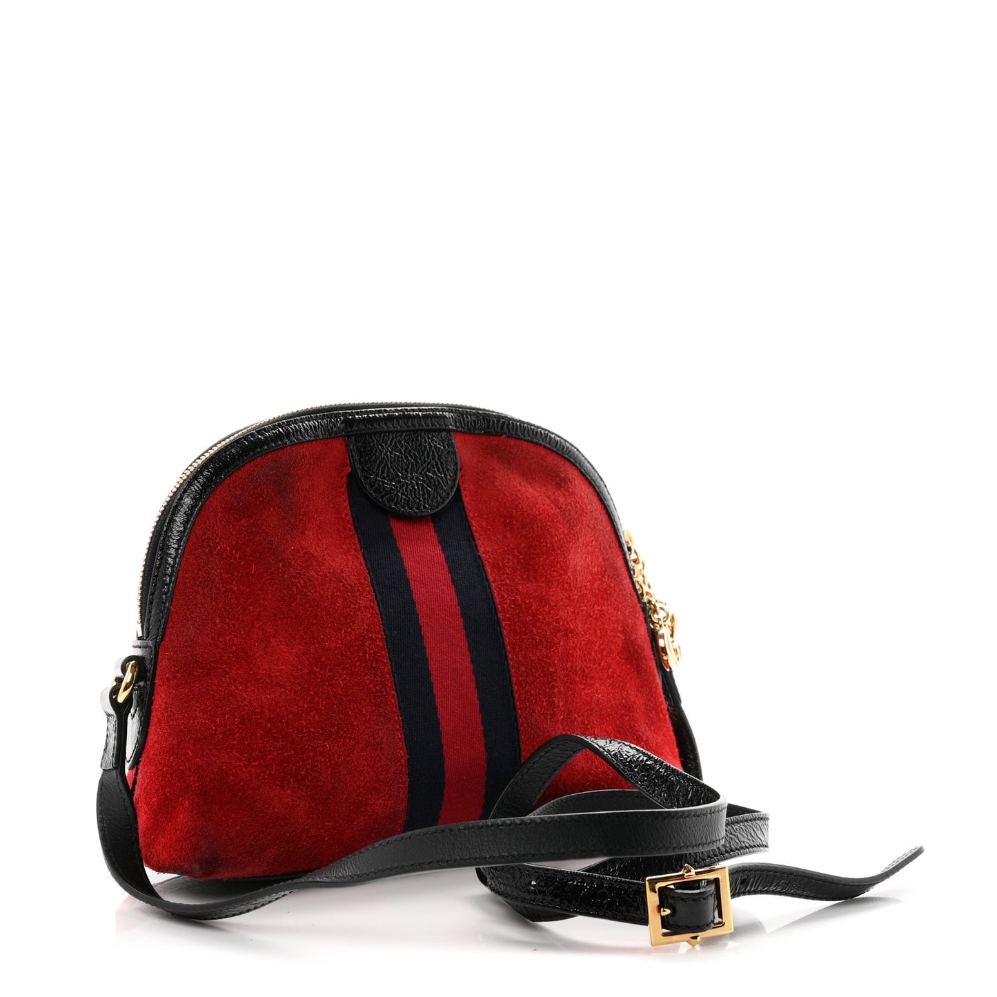 Suede Patent Web GG Small Ophidia Dome Shoulder Bag Hibiscus Red