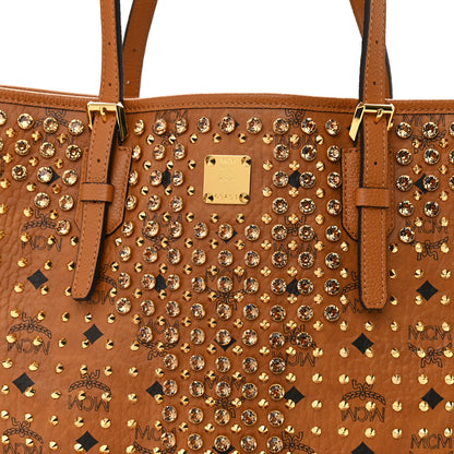 MCM Visetos Swarovski Crystal Shopper Tote Cognac 7 of 9