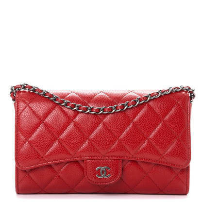 Chanel Caviar Quilted Wallet With Chain Red 1 of 11