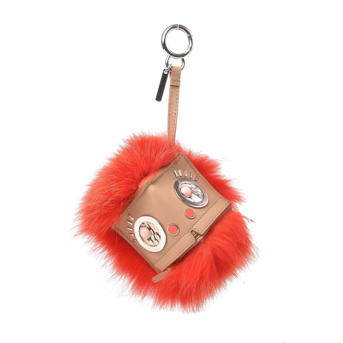 Fox Fur Calfskin Hypnoteyes Coin Purse Bag Charm Cuoio Orange